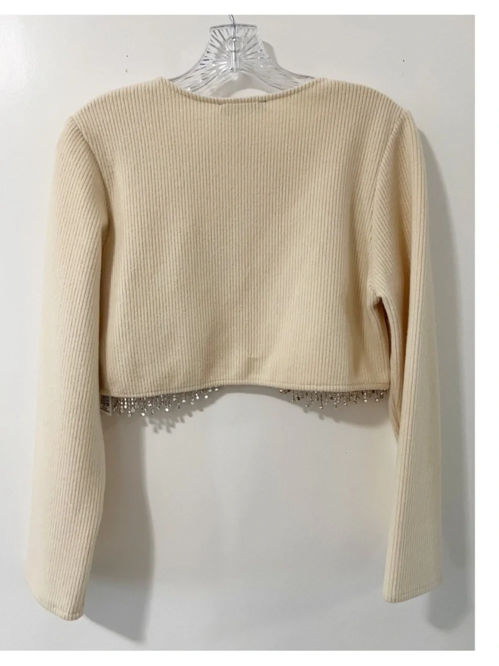 ZARA LIMITED EDITION Rhinestone Fringe Cream Top L